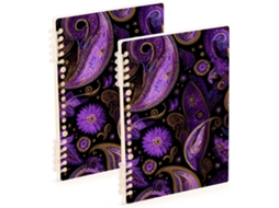 Conjunto de 2 Cadernos Pautados, em Cashmere Roxo e Preto, Tamanho A5 , Capa Dura, Material Es (21,1 X 14,5 Cm)