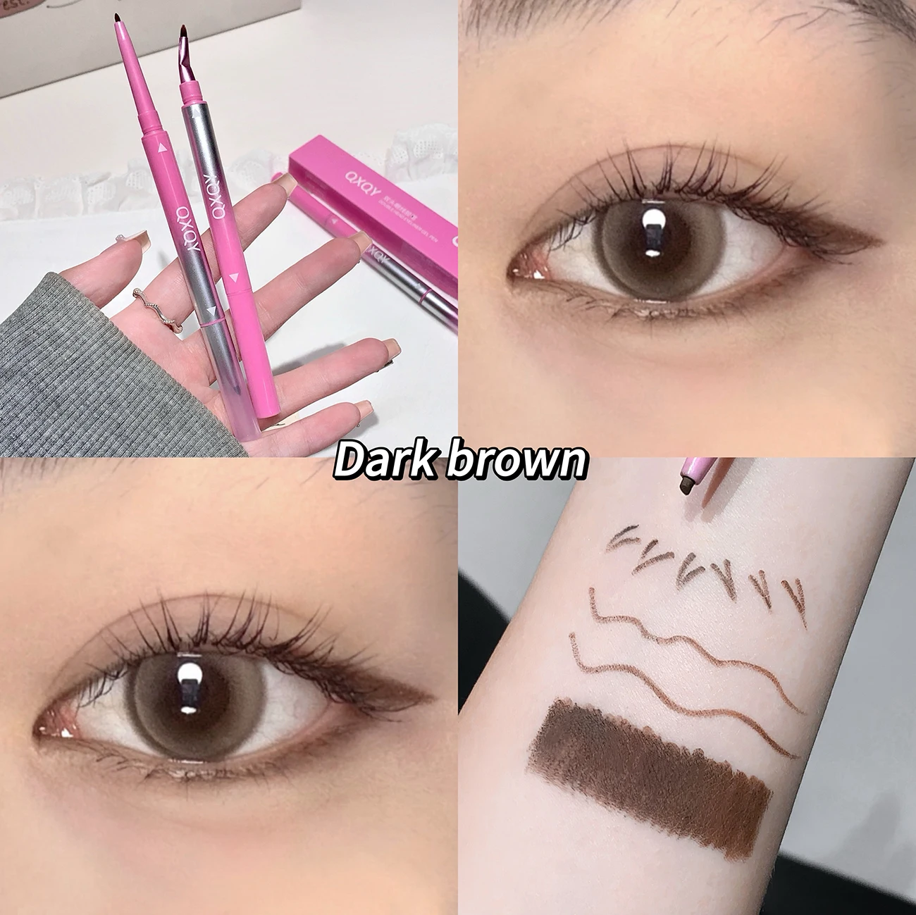 Delineador De Olhos De Ponta Dupla Com Pincel, Macio E De Longa Duração, Ideal Para Iniciantes.