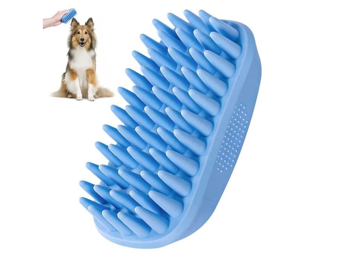 Escova Silicone Banho Pet Shampoo Longo Azul