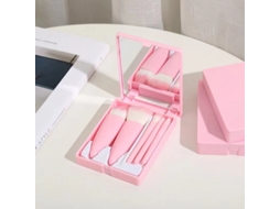 Mini Conjunto de Pincéis de Maquiagem com Espelho, Macios e Fofos, Ferramentas de Maquiagem MDUG (rosa)