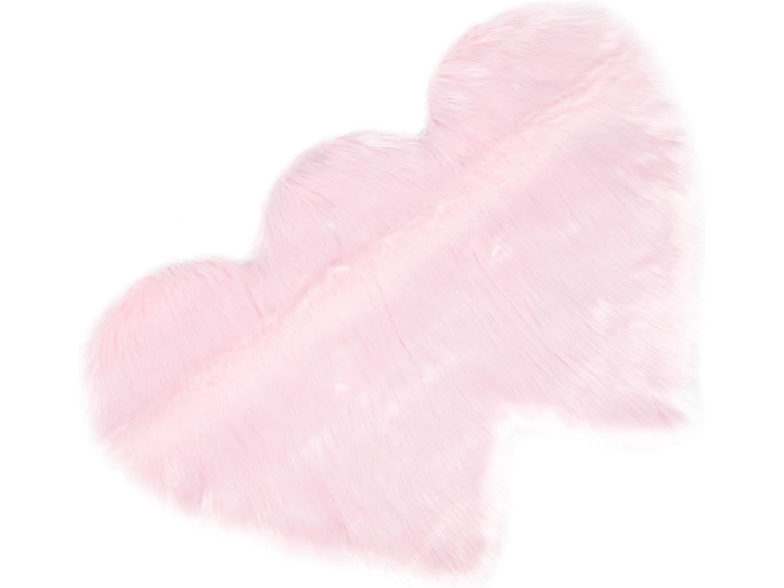 Tapete Double Heart 60x90 Cm em Imitação de Lã Rosa Claro, Lavável, para Decoração de Interiores, Quarto e Sala de Estar. CHABERLU