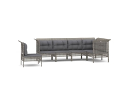 Conjunto de 6 Lounge de Jardim com Almofadões Vime Pe Cinzento MAISON EXCLUSIVE