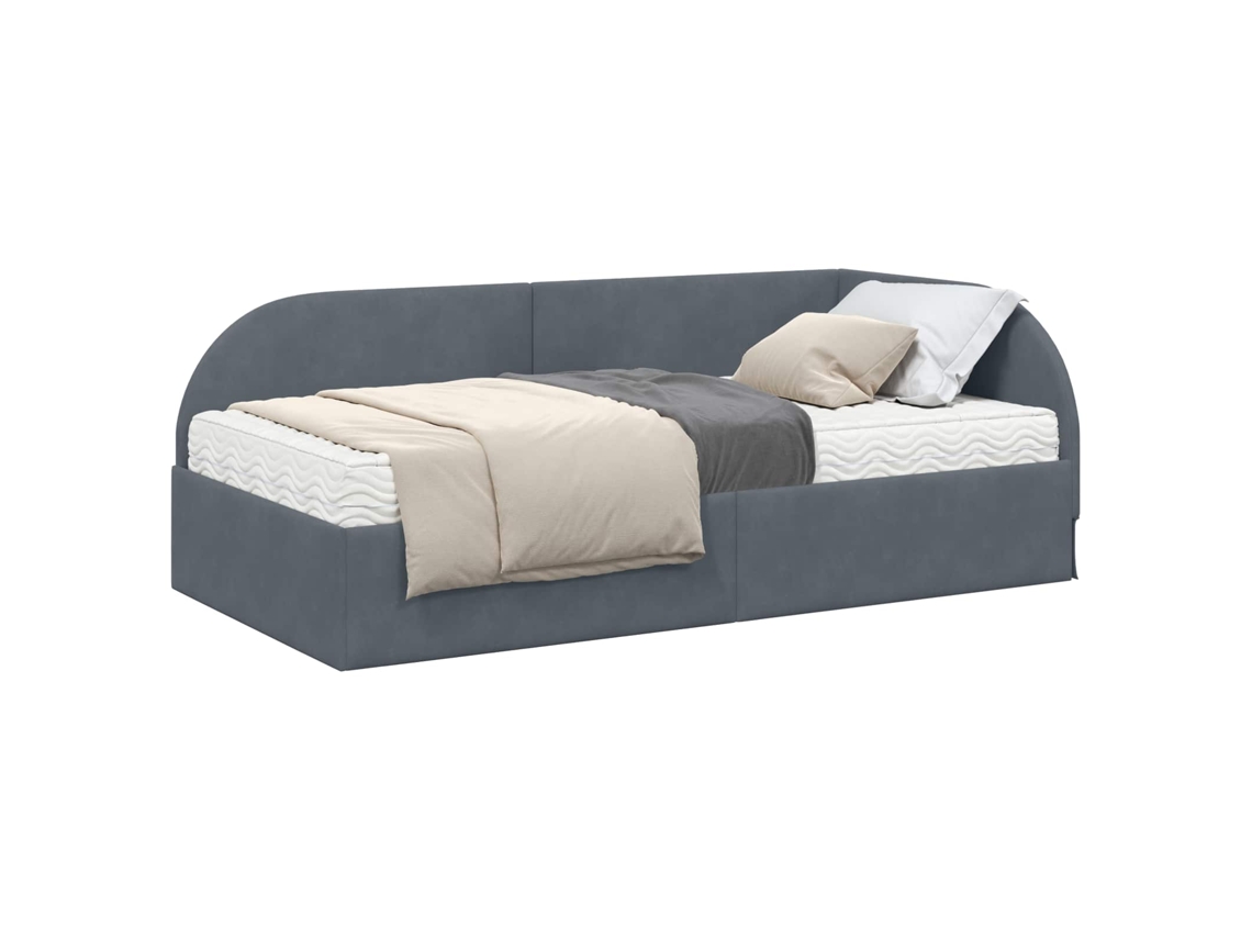 SYFAX™ Estrutura de Cama de Canto com Colchão 2 Pcs Cinzeto Veludo