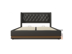 Cama Contentora Estofada Imitação Função Carregamento Led Mobrio Madeira Pele Preto (140x200)