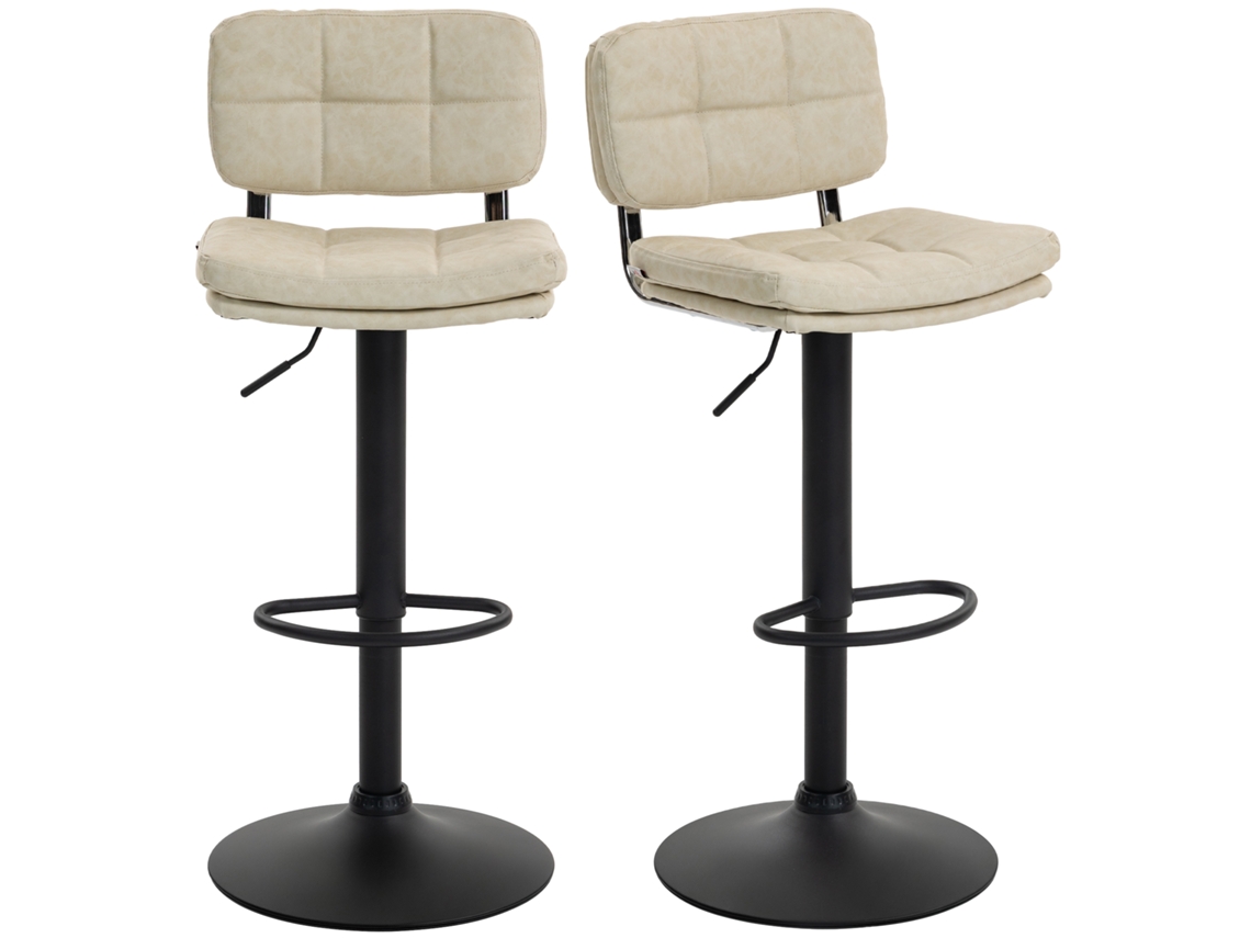 Conjunto de 2 Banquetas de Bar Vintage Estofadas Giratórias, Ajustáveis com Apoio para os Pés Revestimento Sintético Creme PONTOCASA