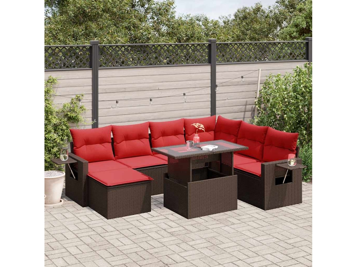 Vidaxl Conjunto De Sofá De Jardim Com 8 Peças E Almofadas Em Rattan Sintético Marrom