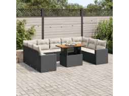 Vidaxl 10 Pcs Conjunto Sofás De Jardim C/ Almofadões Vime Pe Preto