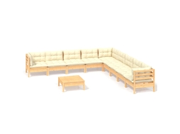 Conjunto de 10 Lounge Jardim com Almofadões Creme Pinho Maciço MAISON EXCLUSIVE