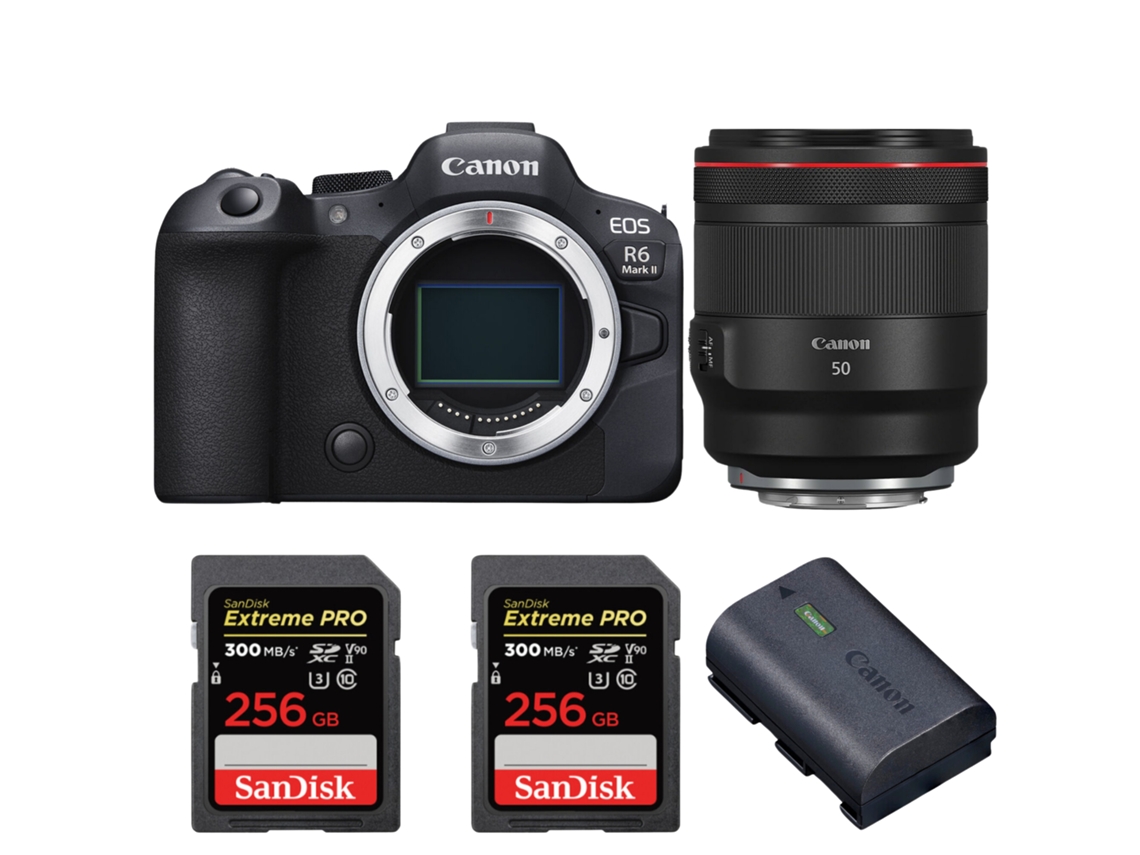 Eos R6 Mark Ii + Rf 50mm F/1.2 L Usm + 2 Sandisk 256gb Uhs ii 300mb/s + 1 Canon Lp e6nh + Ebook “20 Dicas para Fotos Que Impressionam” CANON