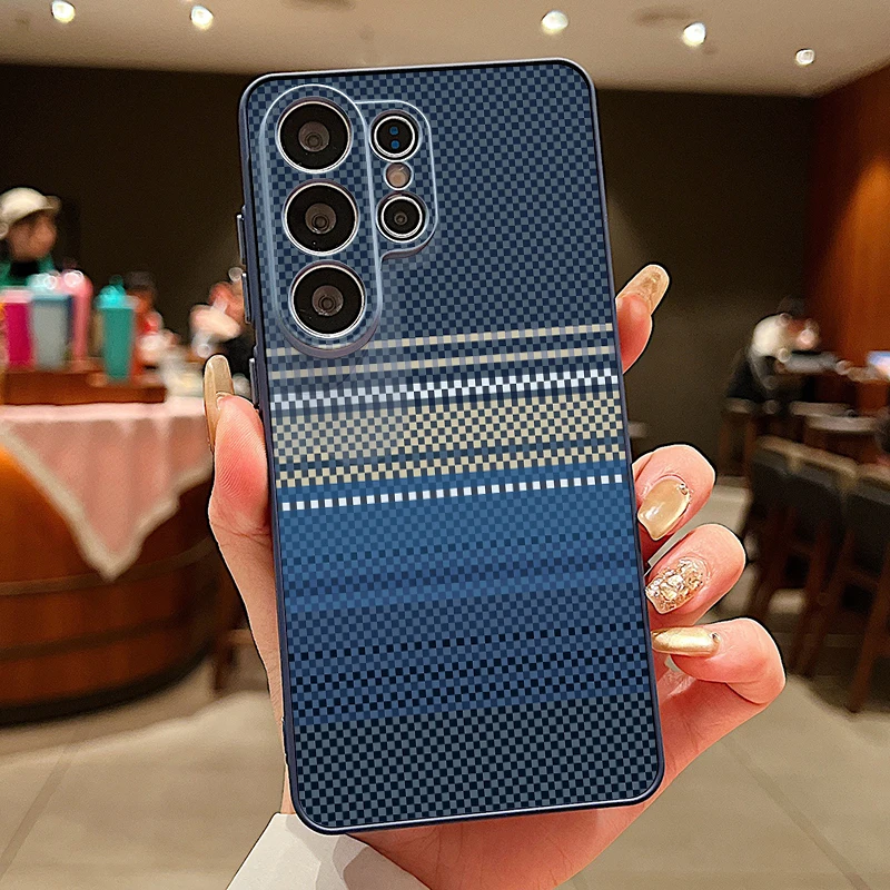 (azul) Capa Magnética Para Celular Galaxy S23 Ultra Com Textura De Fibra De Carbono