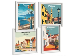 Conjunto De Pinturas Montanhas Em Tons Pastel, Estilo Japonês Moldura Branca Quadros Para O Escritório Espelharte (conjunto De 4 Imagens)
