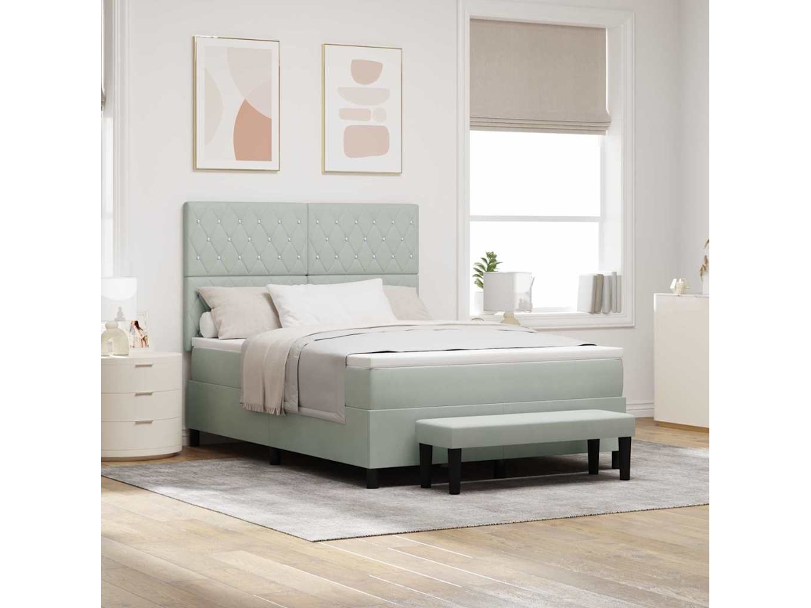 Vidaxl Cama Box Com Almofada Cinzento-claro 200 X 140 Cm Veludo