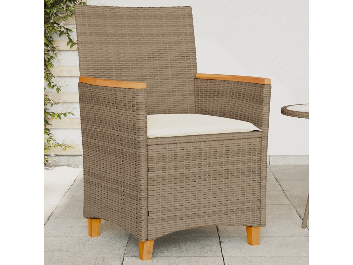 Cadeiras De Jardim C/ Almofadões 2 Pcs Vime Pe/madeira Bege Dkd Home Decor