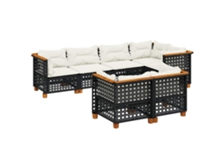 Maison Exclusive - 7 Pcs Conjunto De Sofás P/ Jardim C/ Almofadões Vime Pe Preto