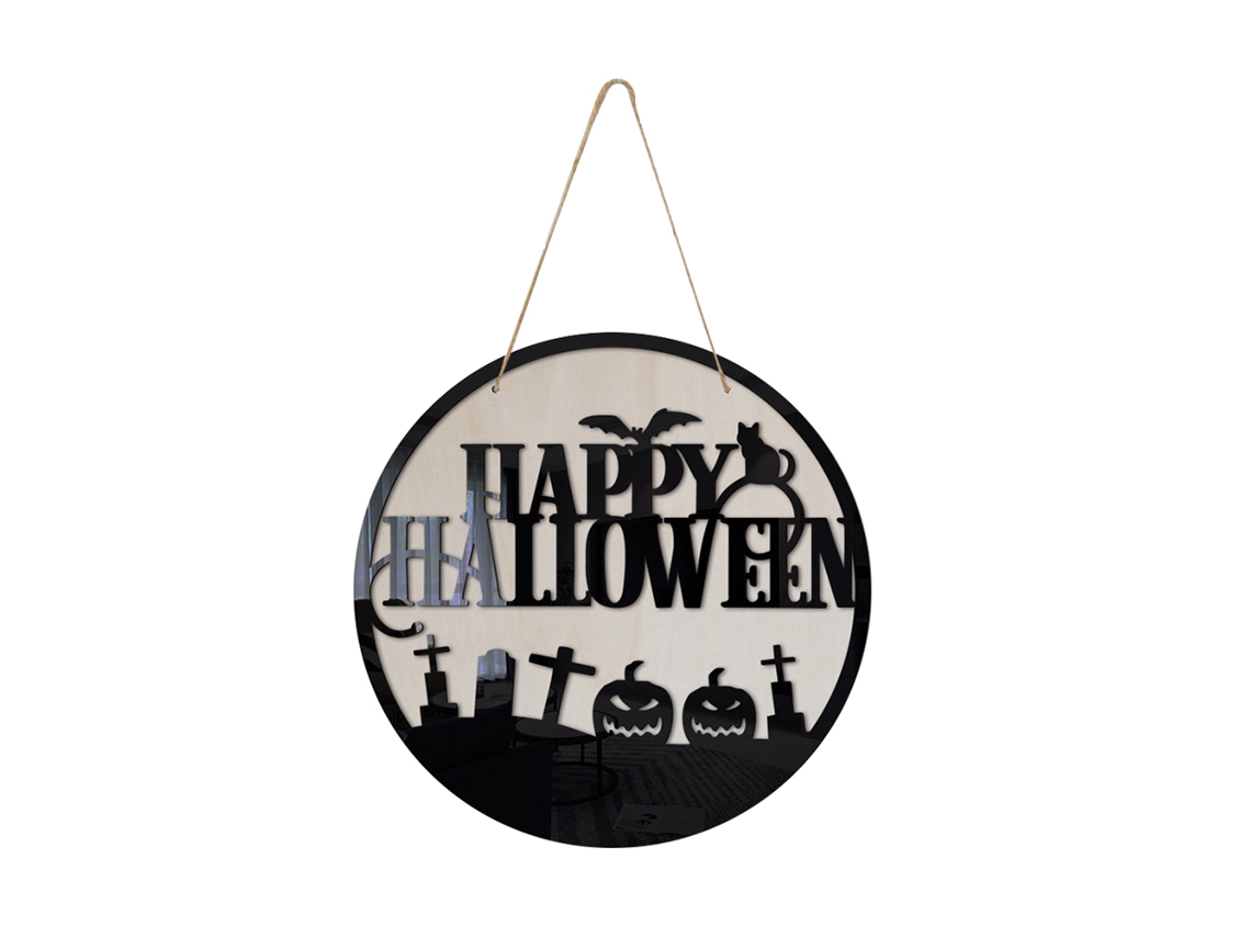Placa De Porta Halloween Abóbora Em Madeira