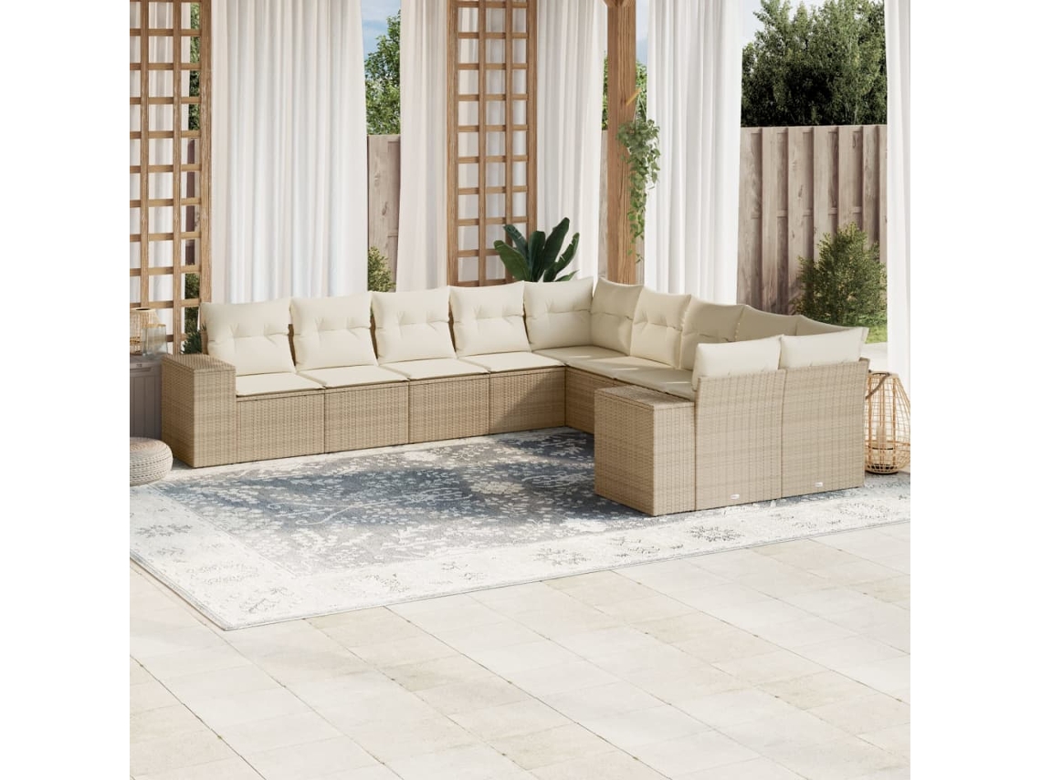 Vidaxl 10 Pcs Conjunto de Sofás P/ Jardim com Almofadões Vime Pe Bege