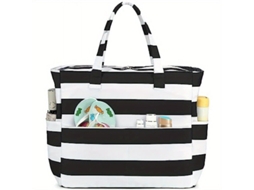 MISSCA Bolsa Tote às Riscas de Senhora Grande Capacidade Preto e Branco