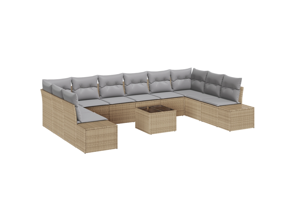 Conjunto 10 Conjunto De Sofá De Jardim Vidaxl Bege Vime Pe (344 X 209 X 85 Cm)