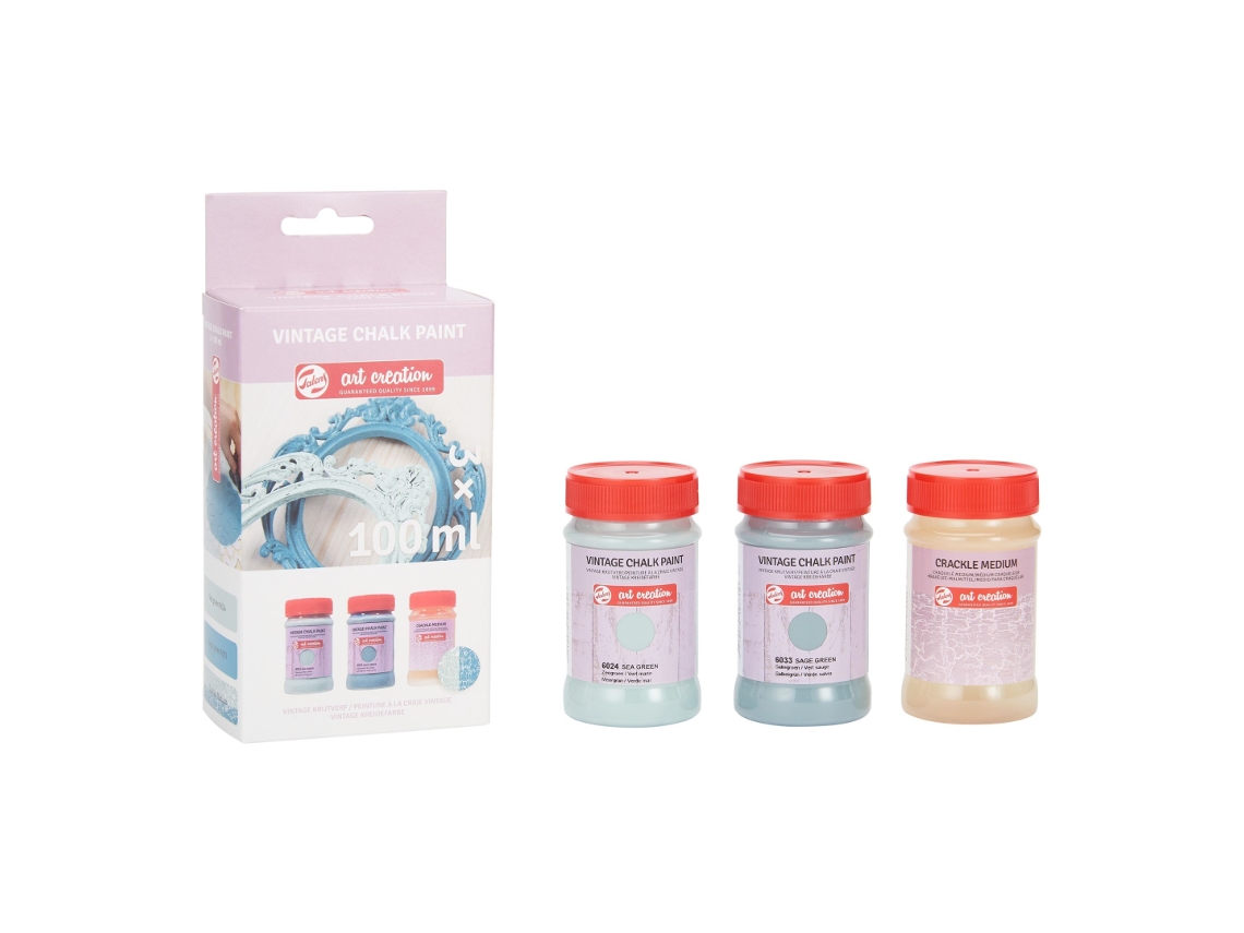 Conjunto De Tinta Giz Vintage Talens Azul Com Craquelê Para Móveis