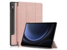 Capa de couro Hengrongshen com suporte triplo para Samsung Galaxy Tab S10 Fe S9 Fe SM X510 SM X516 S9 ouro rosa