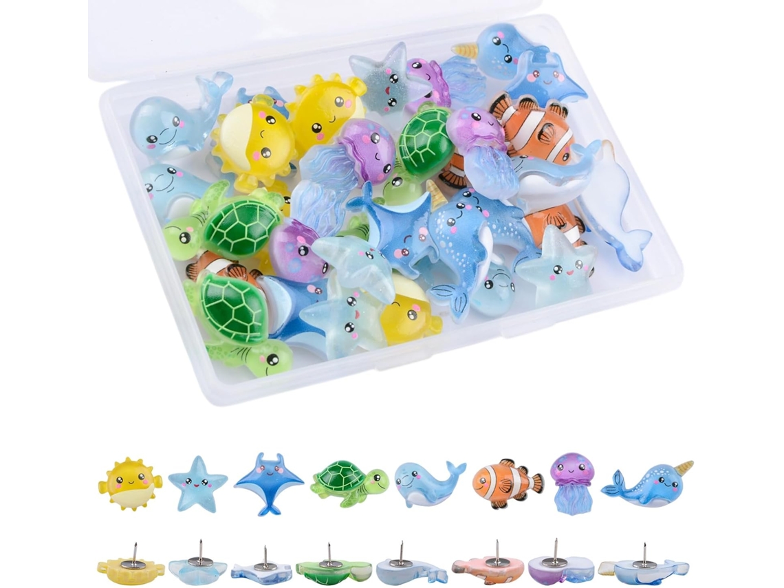 Conjunto De 32-pins Animais Marinhos Para Quadro Cortiça, Porta Recados, Escola, Sala De Aula, Organização Doméstica