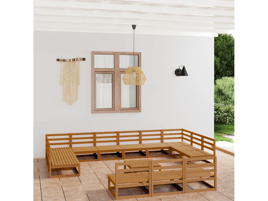 Conjunto Lounge Jardim Pinho Maciço 14 Pcs Dkd Home Decor