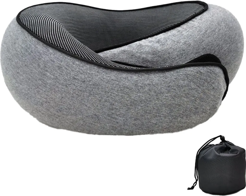 Almofada de Viagem para o Pescoço, Almofada Ajustável para Casa, Almofada Envolvente para Dormir, Adesivo Mágico Cinza com Flores BRILVIBERA