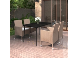 Vidaxl 5 Pcs Conjunto De Jantar P/ Jardim C/ Almofadões Vime Pe/vidro