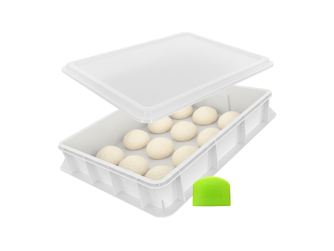 Caixa Para Bolas De Pizza Relaxdays Com Tampa, A X L X P: 13 X 60 X 40 Cm, Plástico, Empilhável, Com Espátula, Branca