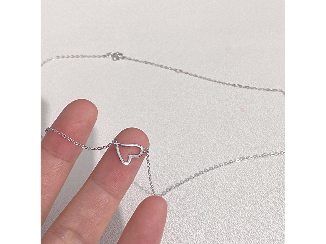 Colar com Coração em Prata Pura S925, Pingente Simples e Elegante, Versátil e Compacto MDUG (prata Branco)