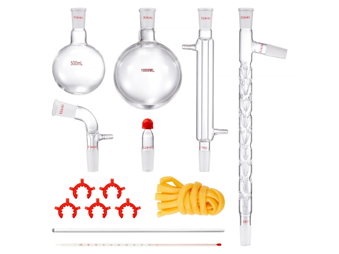 Conjunto De Destilação Laboratorial Com Frascos Em Vidro Borosilicato Tekmaquinas