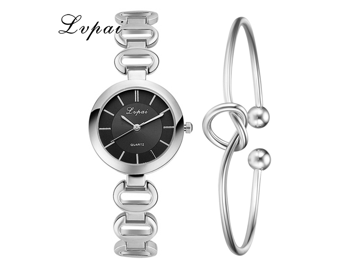 Relógio de Pulso Feminino de Quartzo Casual com Strass Pulseira Prata Preto Elegante