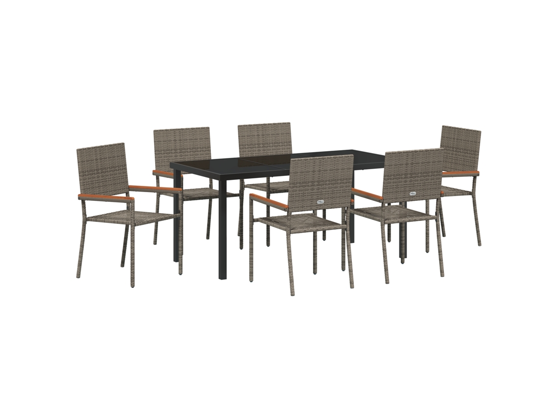 Conjunto 7 De Jantar De Jardim De Vidaxl Cinza Vime Poliéster