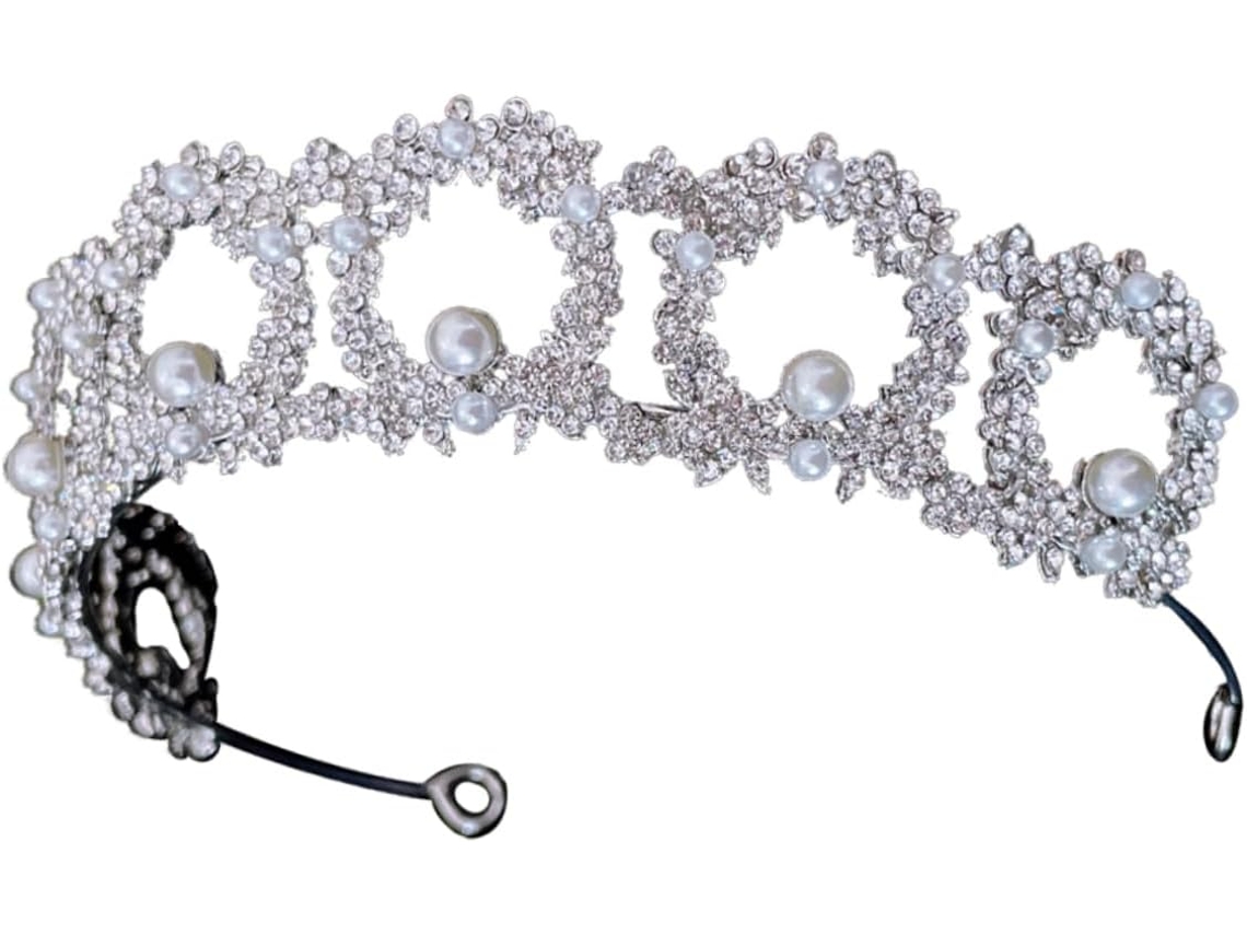 Tiara Com Coroa De Strass E Pérolas Artificiais, Ideal Para Casamentos.