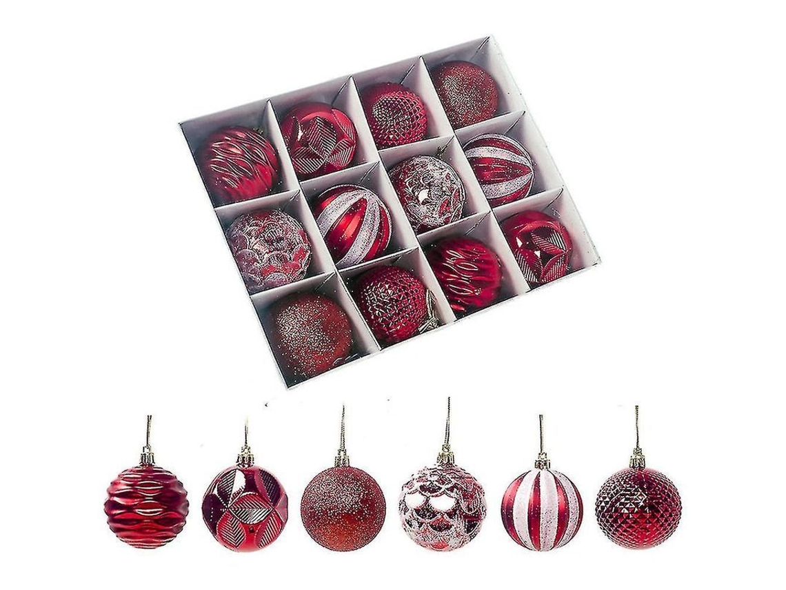 12 Bola Natal Arvore Decor 6cm Caixa Presente Reutilizavel Natal Festa Hotel Restaurante Vermelho