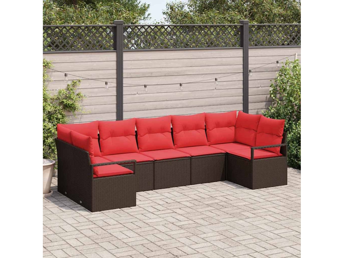 Vidaxl Conjunto De Sofás Com Almofada 7 Pcs Castanho Vime Pe