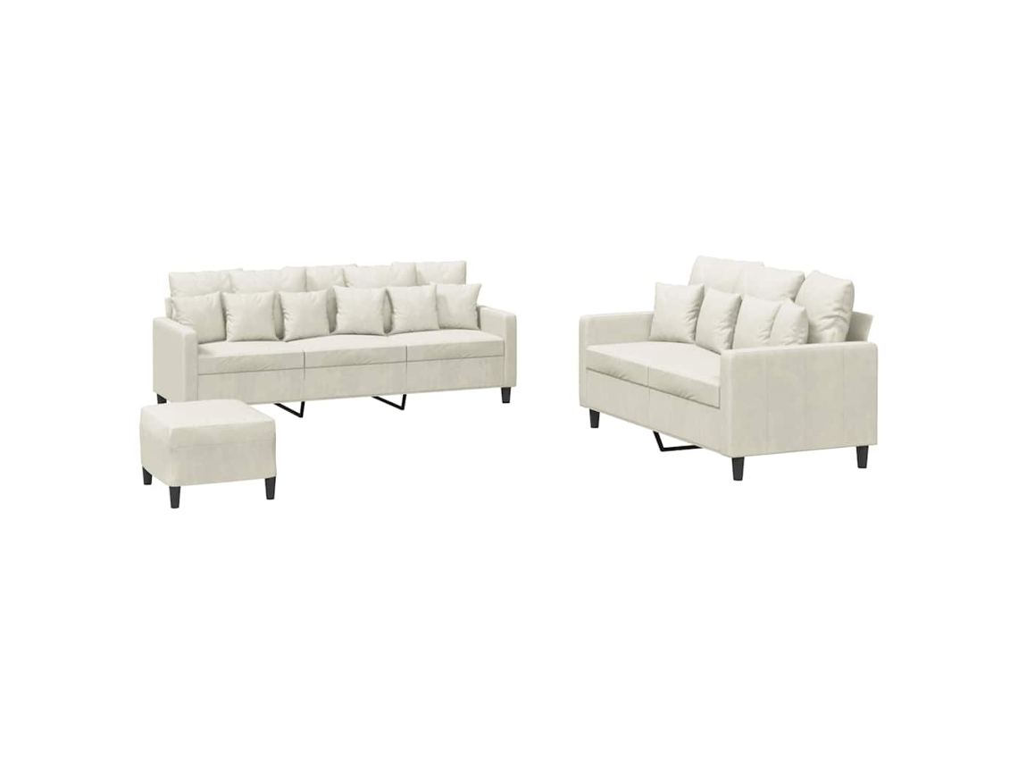 Maison Exclusive - 3 Pcs Conjunto De Sofás Com Almofadões Veludo Cor Creme