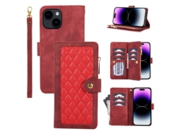 Capa Para Iphone 15 Pele Sintética Com Porta-cartões Vermelho