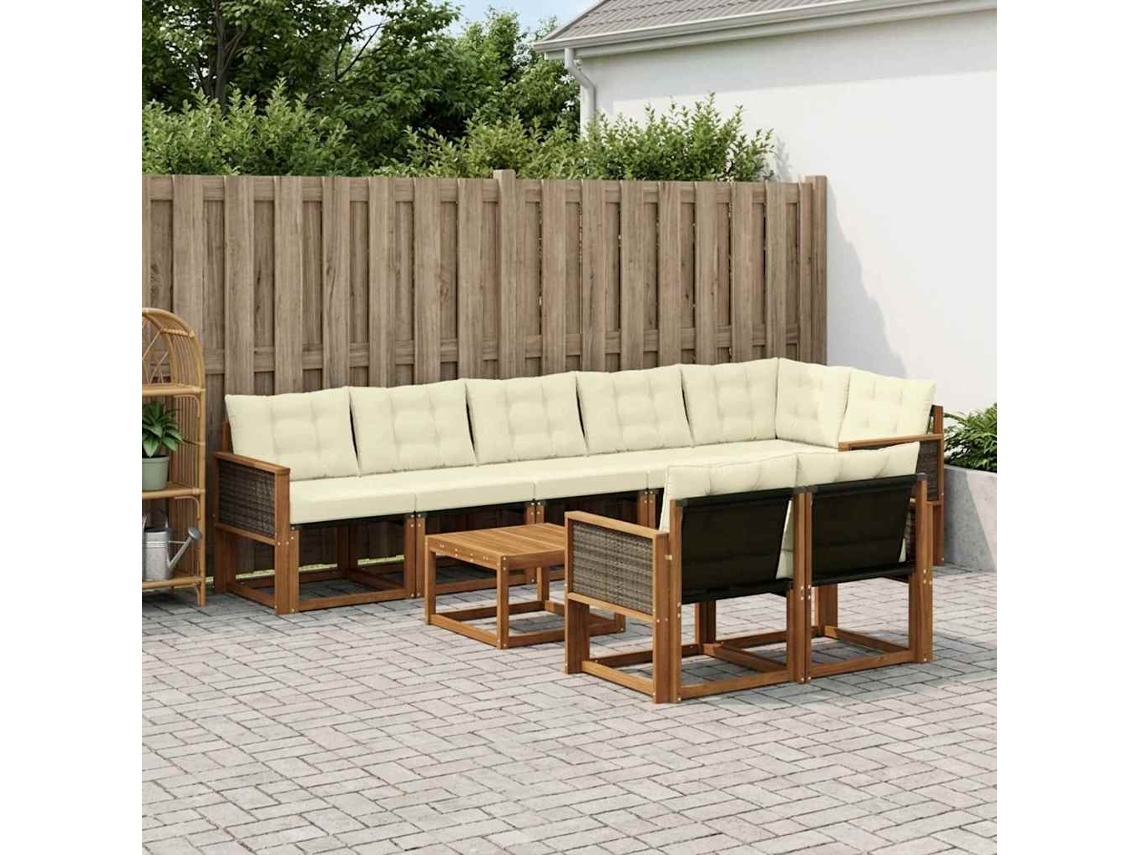 Vidaxl Conjunto De Sofás Para Exterior 9 Pcs Natural E Creme