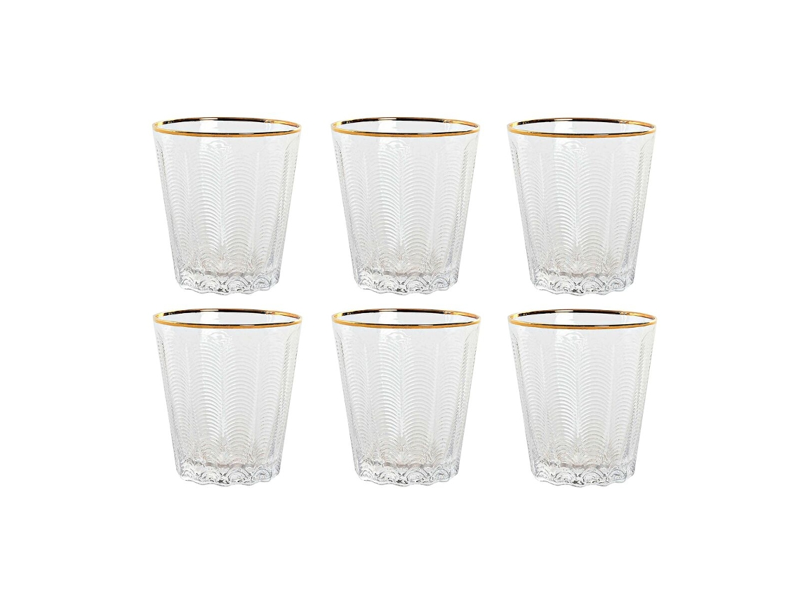 Conjunto de 6 copos de cristal dourado transparente com relevo Home Esprit 350ml