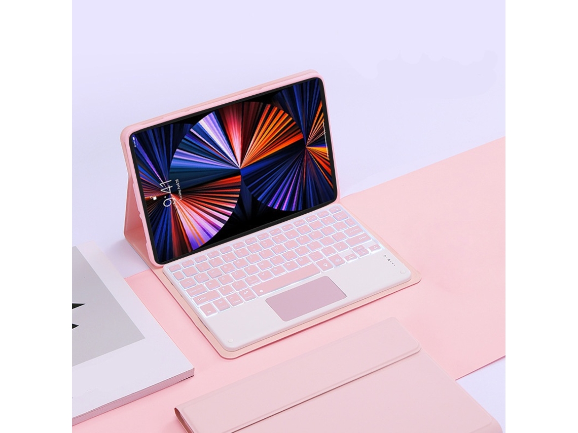 Elysve Capa Com Teclado Bluetooth Touchpad Retroiluminado Para Lenovo Xiaoxin Pad 11 Polegadas 2024, Cor Rosa