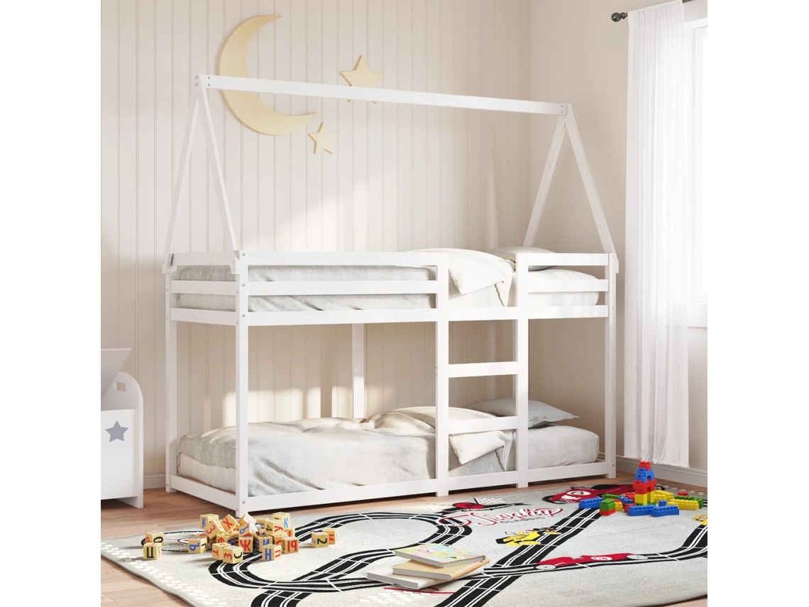 Vidaxl Beliche com Telhado 80x200 Cm Madeira de Pinho Maciça Branco