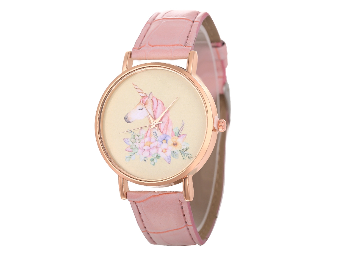 Relógio de Quartzo com Pulseira de Couro Estilo Simples Moderno para Jovens Amantes (rosa)