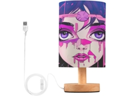 Luminária De Cabeceira Led Cool Girl Para Quarto, Luminária De Leitura Com Cúpula Tecido, Base De Madeira E Porta Usb