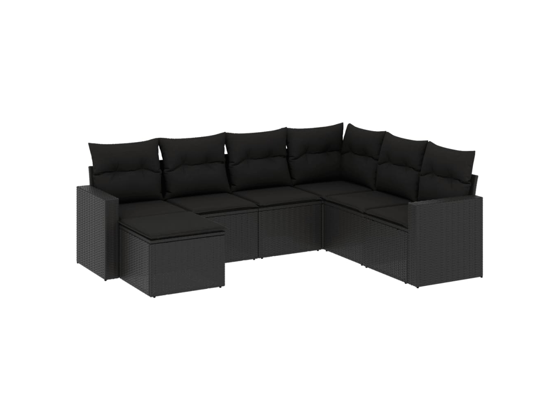 Maison Exclusive - 7 Pcs Conjunto De Sofás P/ Jardim C/ Almofadões Vime Pe Preto