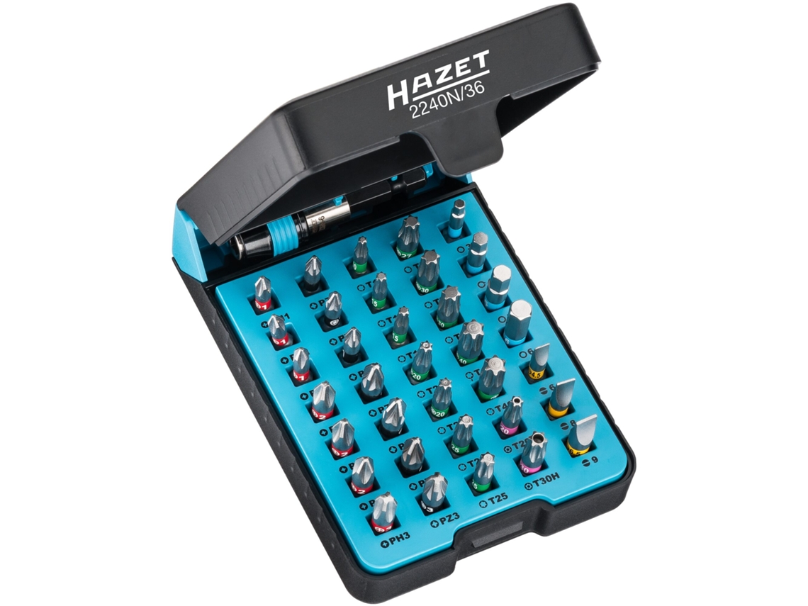 Conjunto de bits de chave de fenda HAZET 2240N/36: Hexágono sólido 1/4 Polegada 6 3 Mm Pozidriv Pz Perfil Phillips Ph Perfil Torx Perfil