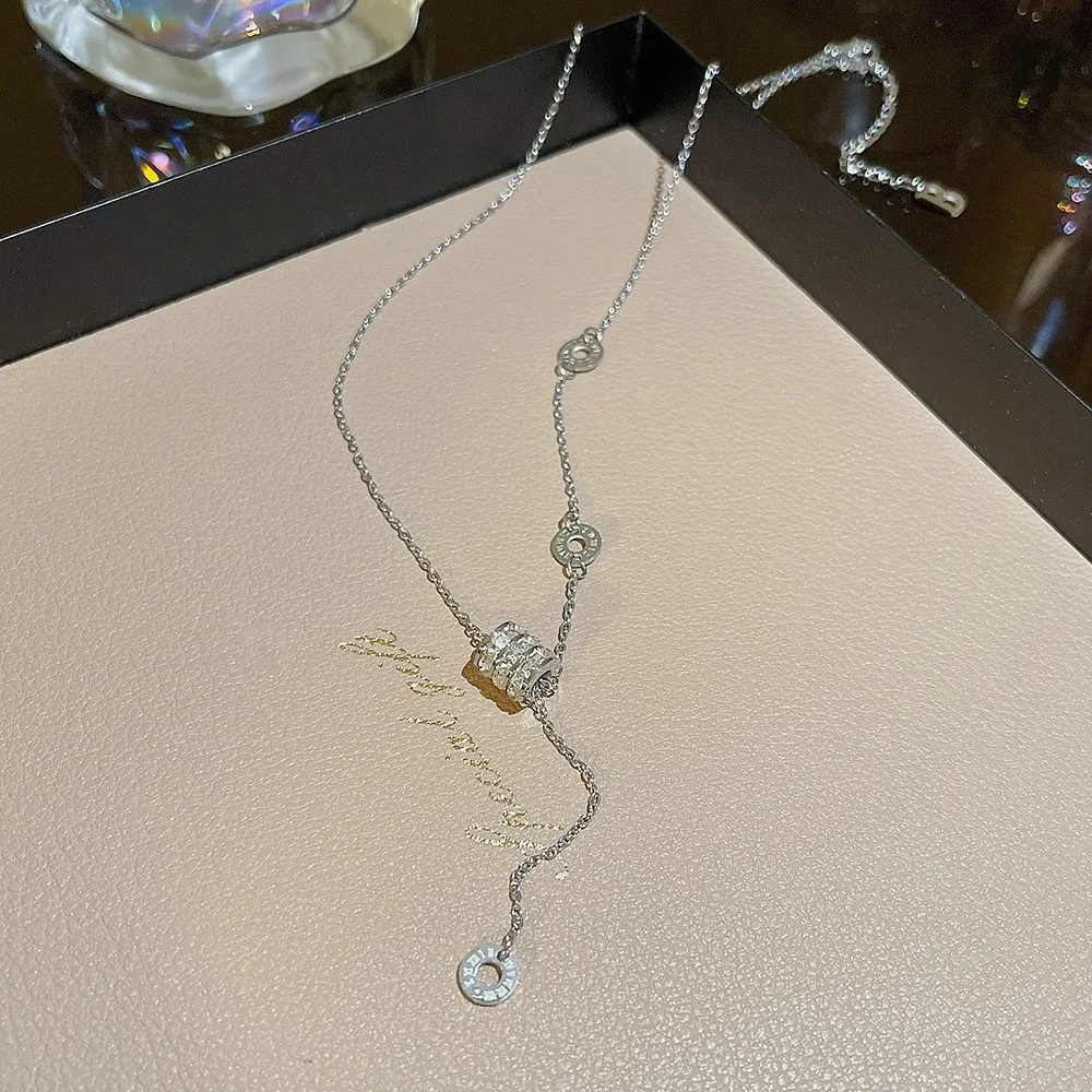 Colar Prateado Com Pingente Cilíndrico De Zircônia, Gargantilha Brilhante, Presente Romântico