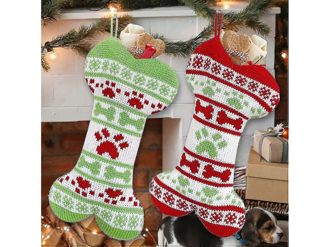 Pacote Com 2 Meias De Natal, Sacos De Presente Para Meias De Natal, Meias De Natal De Malha Para Animais De Estimação, Sacos De Doces Olysi Shop