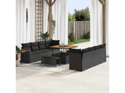 Vidaxl Conjunto De Sofá De Jardim 11 Unid. Preto Vime Pe