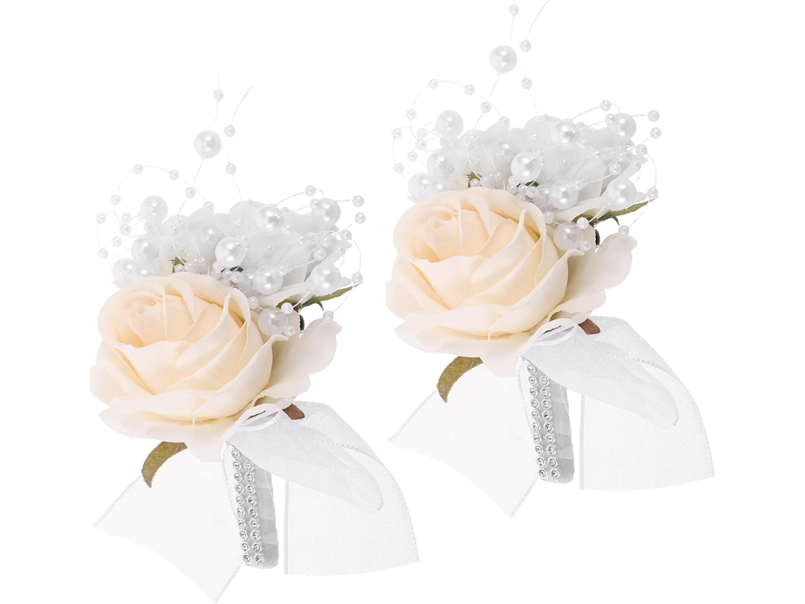 De 2 Corsages Artificiais Para Casamento, Broche De Flor Com Pérolas Artificiais, Decorações Elegantes Para